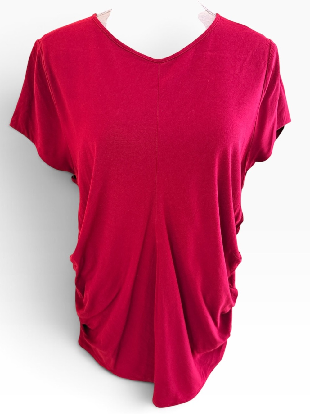 Universal Standard Burgundy Red Short-Sleeve V-Neck Draped Top XS(10-12)